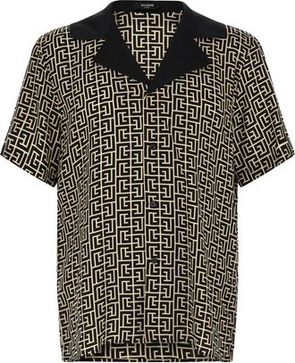 Balmain Monogram Cupro Bowling Shirt - Heren - Korte mouwen Overhemden - Veelkleurig - S - Overhemden