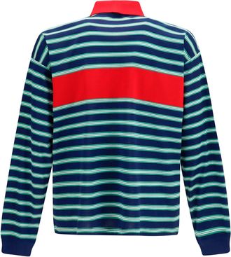 Versace Mens Striped Cotton Polo Ink-Grass Green-White Shirts Ink/grass Green/white T-shirts And Polos