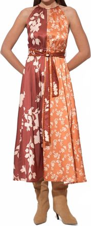 Adelyn Rae Sandi Two Toned Halter Midi Dress In Marigold/brown