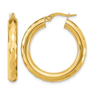 Diamond2Deal 14k Yellow Gold Diamond-cut Hoop Earrings