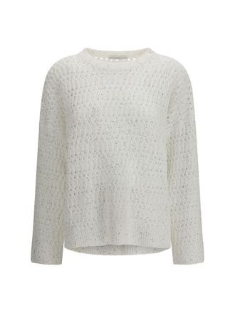 Brunello Cucinelli Womens Openwork Sweater White Silk