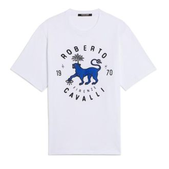 Roberto Cavalli Optic White Soft Cotton Jersey Lucky Leopard Print T-shirt, Size X-Small