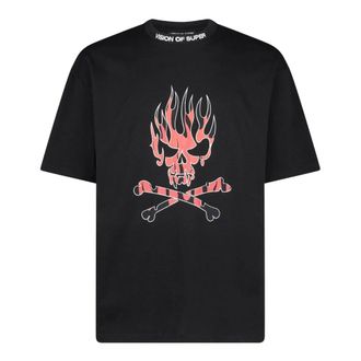 Tシャツ・カットソー VISION OF SUPER FLAMES T-SHIRT BLACK T-SHIRT WHITE EMBROIDERED FLAMES | Vision of Super SS24