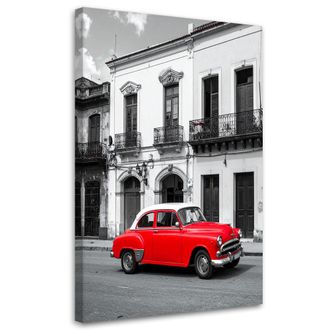 Feeby Impresi&oacute;n De Imagen, Coche Retro Rojo Aparcado En Una Calle De La Habana Cuba, 70x100