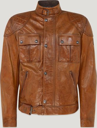 Belstaff Brooklands Motorcycle Jacket Mens Hand Waxed Leather Burnt Cuero Size 2XL