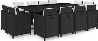 vidaXL Set Comedor De Jard&iacute;n 13 Piezas Y Cojines Rat&aacute;n Sint&eacute;tico Negro Vidaxl