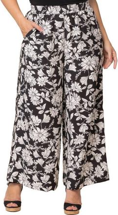 Kiyonna Eva Wide Leg Palazzo Pants in Black And White Florals at Nordstrom, Size 2X