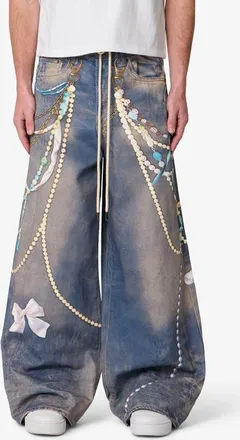 mnml Rave Chain Print Denim Jeans in Washed Blue at Nordstrom, Size 30