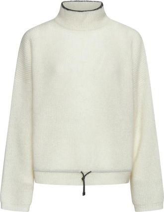Brunello Cucinelli Brunello Cucinelli, Turtlenecks, female, Beige, Size: M Ribbed Knit Mohair Wool Sweater