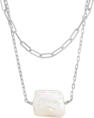 Sterling Forever Silver 16X21mm Pearl Chain Link Layered Necklace