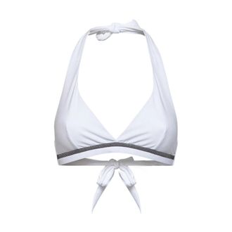Brunello Cucinelli Brunello Cucinelli, Bikinis, female, White, Size: L Techno Jersey Bikini Top with Monili