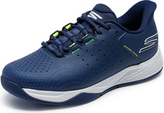 Skechers Mens Viper Court Reload Hands Free Slip-ins Sneaker, Navy Synthetic/Textile/Yellow Trim, 10.5 UK