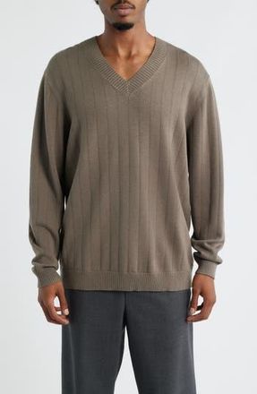 Open Edit V-Neck Sweater in Olive Brown at Nordstrom Rack, Size Small