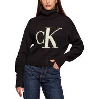 Calvin Klein Jeans Oversized Logo Sweater - Dames - Coltruien - Zwart - XS - Katoen - Truien & Vesten