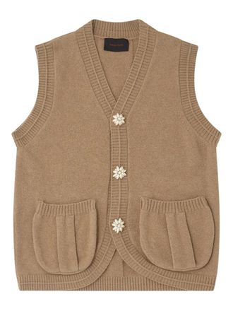 Simone Rocha pearl-button pocket vest - men - Merino/Polyamide/Elastane - M - Brown