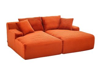 Vente-Unique Sof&aacute; de 3 plazas confort asiento profundo de pana gruesa color terracota DONILIA