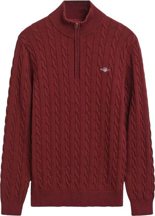 GANT Heren Kabelgebreide Halfzip Sweater (Bordeaux)
