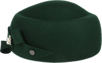 Lierys Valija Pillbox Hat Elegant Wool Felt Stones Bow Made in Italy Women Autumn Winter Dark Green