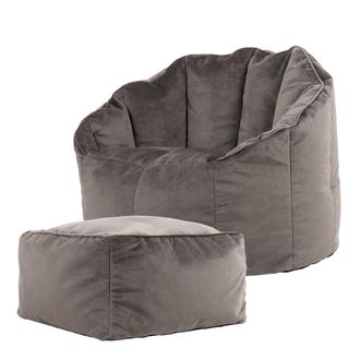 Icon Brand Puf sill&oacute;n con reposapi&eacute;s de terciopelo gris antracita