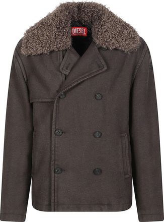 Diesel W-Jake Qmch Shearling Collar Double-Breasted Wool Jacket