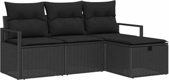 vidaXL Conjunto De Sof&aacute; De Jard&iacute;n Con Coj&iacute;n 4 Pcs Negro Polirat&aacute;n Vidaxl