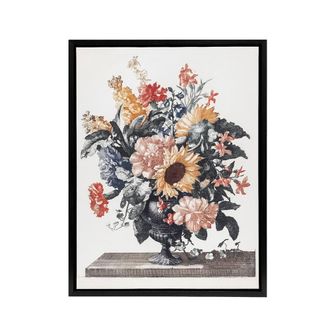 Artery8 Stone Vase Bouquet With Sunflowers Teyler Black Framed Canvas Wall Art in White | Size: W24 x H32