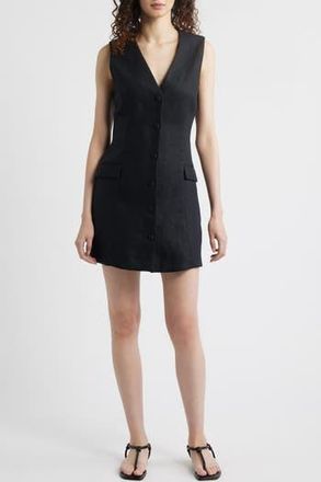 Faithfull The Brand Eloise Linen Minidress in Black at Nordstrom Rack, Size Large