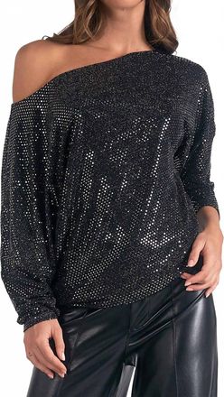 Elan Off The Shoulder Sparkle Top In Black