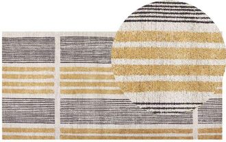Beliani Beliani - Alfombra De Algod&oacute;n Amarillo Negro Beige 80 X 150 Cm Tejido Plano A Rayas Katra