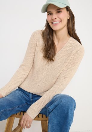 Cecil Strickpullover CECIL, Damen, Gr. XXL (46), pearl beige, Strick, Obermaterial: 75% Baumwolle, 25% Polyester, unifarben, l&auml;ssig geschnitten h&uuml;ftbedecken