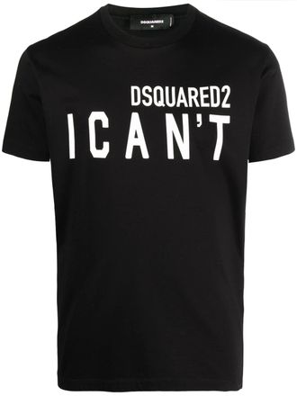 Dsquared2 Mens I Cant Logo Printed T-Shirt in Black Cotton - Size Medium