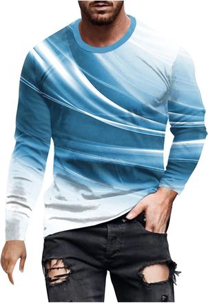 Generic Mens Long Sleeve T-Shirt - Gradient Round Neck Shirt Summer Casual T-Shirt (UK, Alpha, 3XL, Regular, Regular, 16)