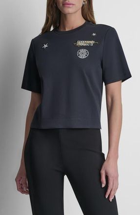 DKNY Pins & Patches Crop Cotton T-Shirt in Navy at Nordstrom, Size Xx-Small