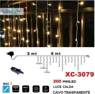 Trade Shop Trade Shop - Tenda Luminosa Natalizia 200 Mini Led Luce Calda Cavo Trasparente Xc-3079