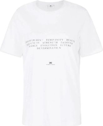 Elisabetta Franchi T-shirt van jersey met korte mouwen - Dames - T-shirts - Wit - L - Tops