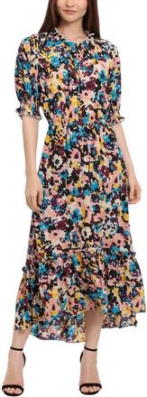 Donna Morgan Short-Sleeve Abstract Midi Dress In Aut Turq Peach Cob