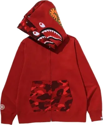 A Bathing Ape Color Camo Shark Full Zip Double Hoodie Red 1M30-115-009-RED