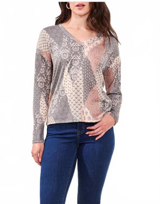 Tribal V-Neck Combo Print In Nordic Stone