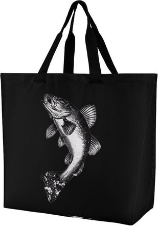 Generic Bass Fish Reusable Shopping Bags Large Capacity Grocery Bag Heavy Duty Tote for Women 40x40x16cm
