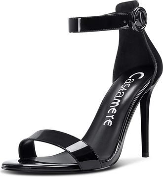 Castamere Womens High Heels Peep-Toe Ankle-Strap Sandals Stilettos 3.9IN Heel Black Patent Shoes UK 10.5