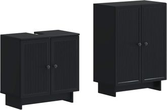 vidaXL Juego De Gabinete De Ba&ntilde;o De 2 Piezas Ede Negro Vidaxl