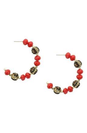 Olivia Welles 14K Gold Plated Beaded Hoop Earrings in Red at Nordstrom Rack