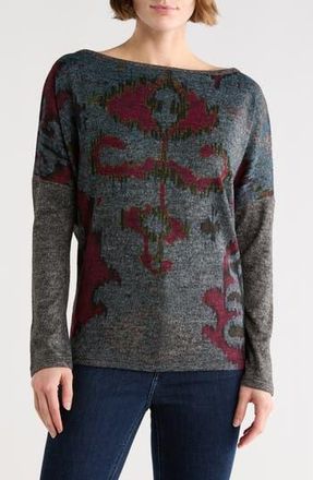 Go Couture Stripe Boat Neck Sweater in Charcoal/Red Print at Nordstrom Rack, Size X-Large