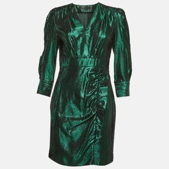 Maje Green Herringbone Lurex Frilled Mini Dress