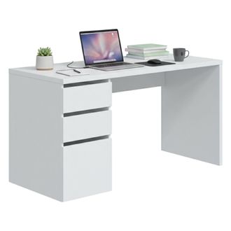 Dmora Escritorio Reedsport, Escritorio Reversible Con 3 Cajones, Mesa De Oficina Multiposiciones Para Ahorrar Espacio, 138x60h74 Cm, Blanco - Dmora