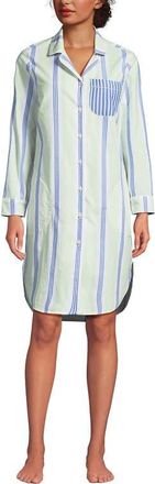 Lands End Cotton Poplin Long Sleeve Sleepshirt Nightgown in Icy Mint/muted Cobalt Stripe at Nordstrom, Size 1X