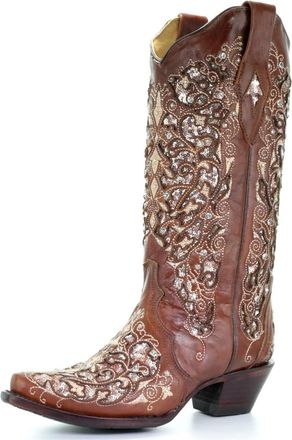 Generic Womens Womens Tall Block Heel Boots High-Heel Boots With Rhinestone Decor Chunky Low Heel Mid Calf Chelsea Boot(Brown,6.5)