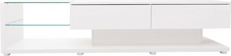 STILVORA Mueble De Tv Con 2 Cajones, 2 Estantes De Vidrio Y Led Ajustable, Blanco Brillo, 170&times;36&times;38 Cm, De Aglomerado