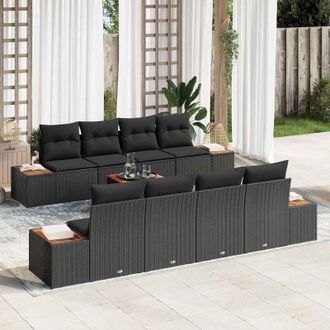 vidaXL Vidaxl - Conjunto De Sof&aacute; De Jard&iacute;n Con Coj&iacute;n 9 Pcs Negro Polirat&aacute;n