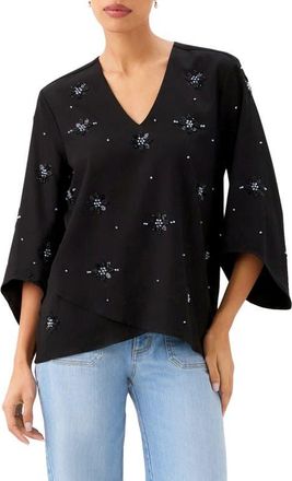 Karen Kane Embellish Asymmetric Top in Black at Nordstrom, Size X-Large P
